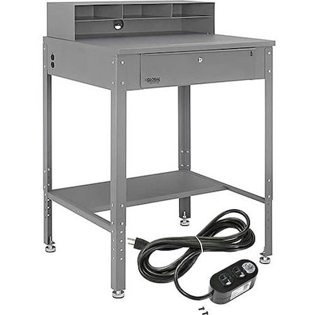 Global Industrial Flat Surfaced Shop Desk w/ Riser & Outlets, 34-1/2inW x 30inD, Gray 319392AKIT
